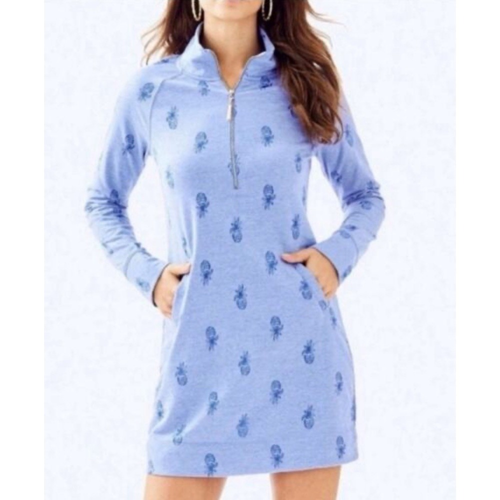 Lilly Pulitzer Skipper Popover Dress Pockets Beach Long Sleeve Pineapple‎ Size L